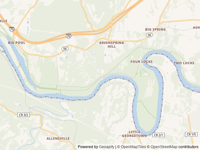 Map of Mccoy's Ferry Campground location at Williamsport, MD, United States