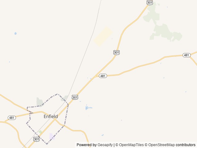 Map of Enfield/Rocky Mount KOA Journey location at Enfield, NC, United States
