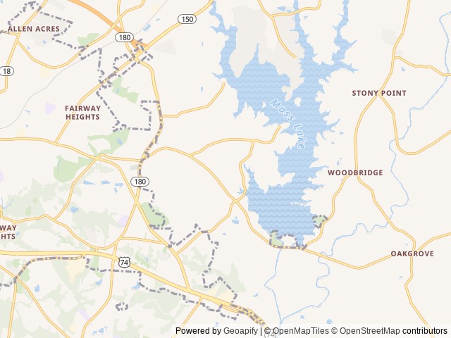 Map of Moss Lake Campground location at Shelby, NC, United States