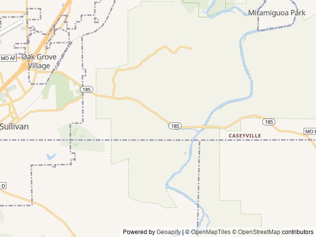 Map of Meramec State Park location at Sullivan, MO, United States