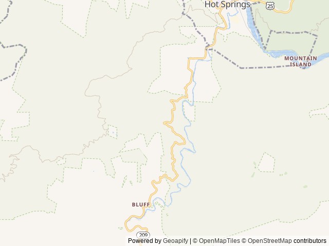 Map of Rocky Bluff Campground location at Hot Springs, NC, United States