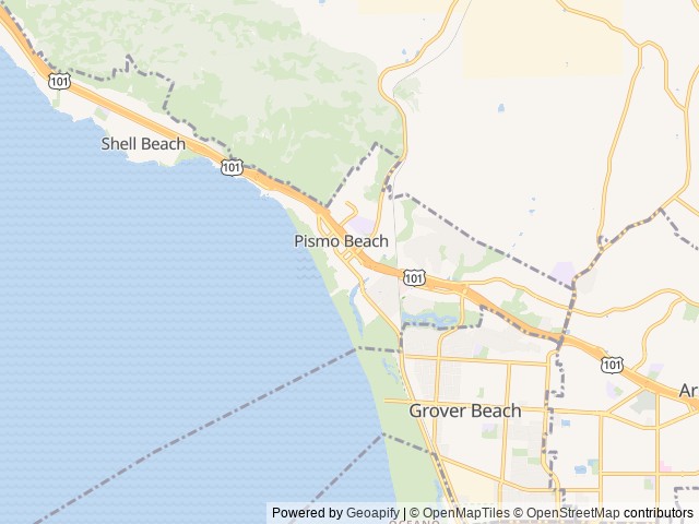 Map of Holiday RV Park location at Pismo Beach, CA, United States