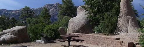 YAVAPAI CAMPGROUND Site 18 with Granite Mountain view and rock pillars