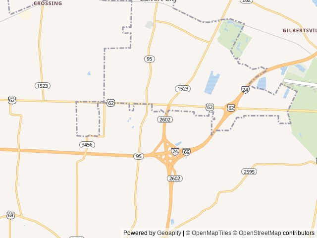 Map of Paducah / I-24 / Kentucky Lake KOA Journey location at Calvert City, KY, United States