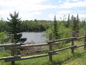 A view of the Au Sable River and a fence from the Au Sable Loop Day Use Area