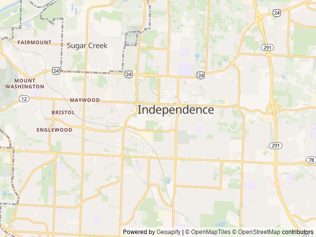 Map of Campus RV Park location at Independence, MO, United States