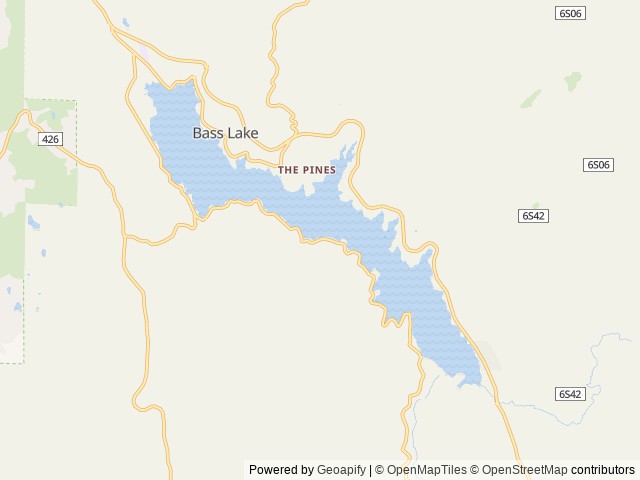 Map of Lupine location at Bass Lake, CA, United States