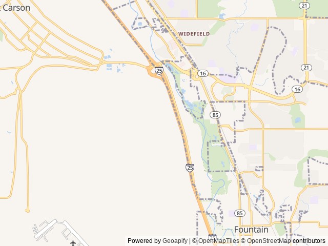 Map of Colorado Springs KOA Holiday location at Fountain, CO, United States