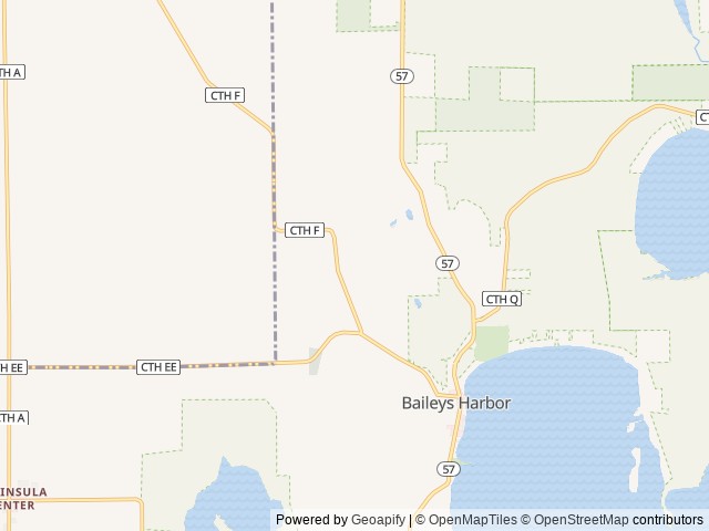 Map of Beantown Campground location at Baileys Harbor, WI, United States