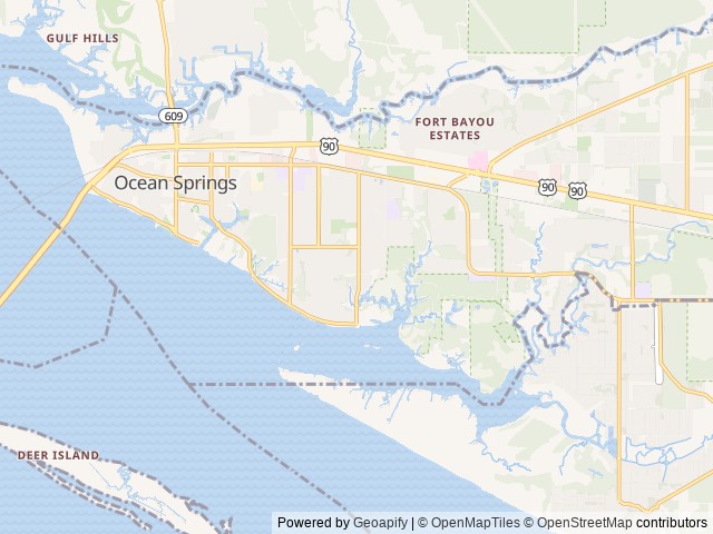 Map of Davis Bayou Campground location at Ocean Springs, MS, United States