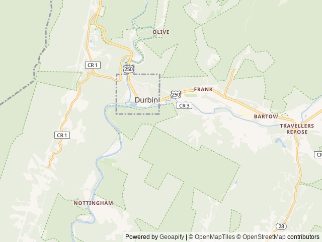Map of East Fork Campground location at Durbin, WV, United States