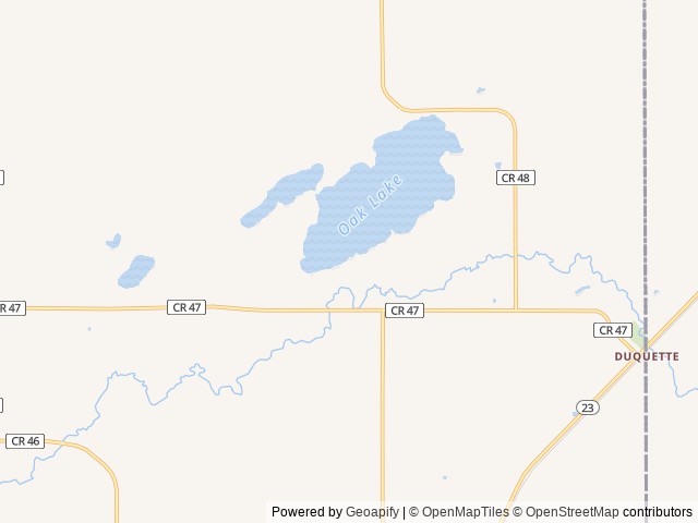 Map of Oak Lake Campground location at Kerrick, MN, United States