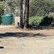 Shaded area in Trailin RV Park with trees and a glimpse of outdoor facilities.
