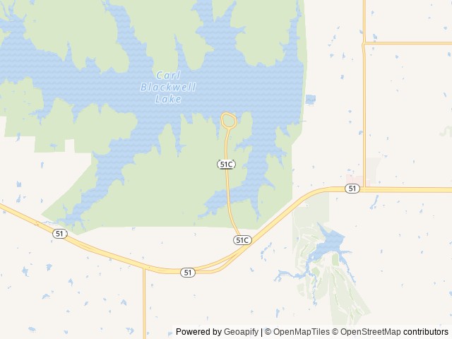 Map of Lake Carl Blackwell location at Stillwater, OK, United States