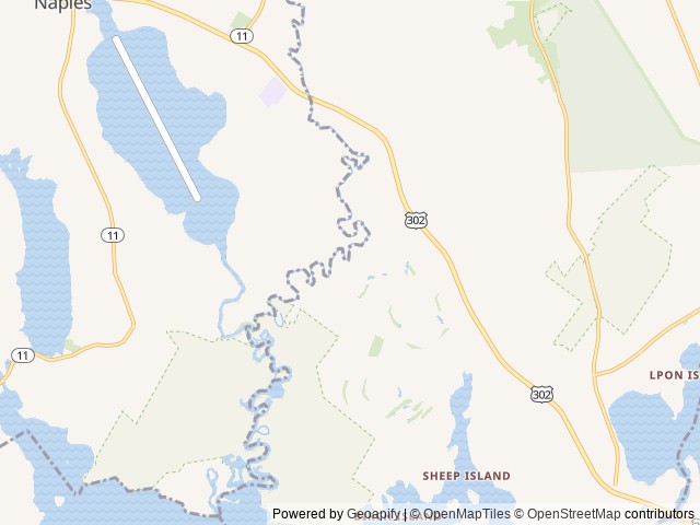 Map of Sebago’s Crooked River Campground location at South Casco, ME, United States