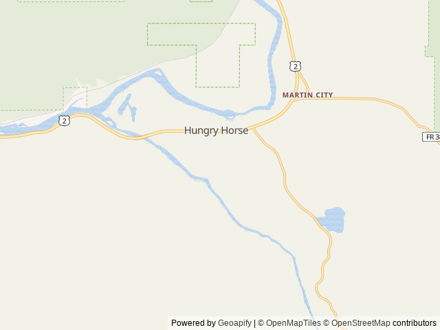 Map of River Rock Canyon Camp location at Hungry Horse, MT, United States