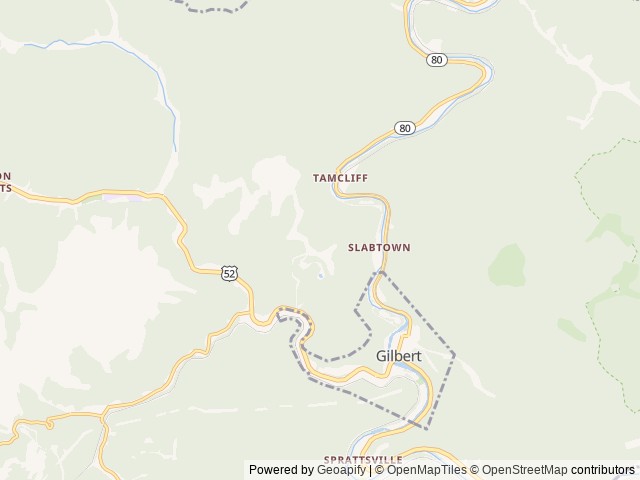 Map of Twin Hollow Campground and Cabins location at Gilbert, WV, United States