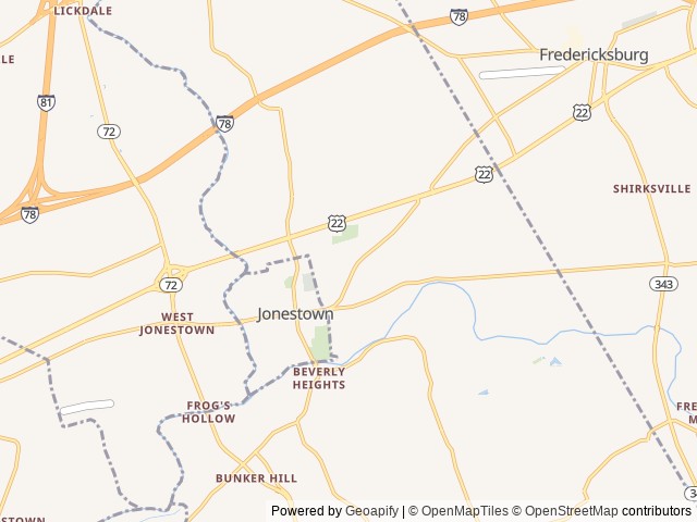 Map of Cozy Corner Campground location at Jonestown, PA, United States