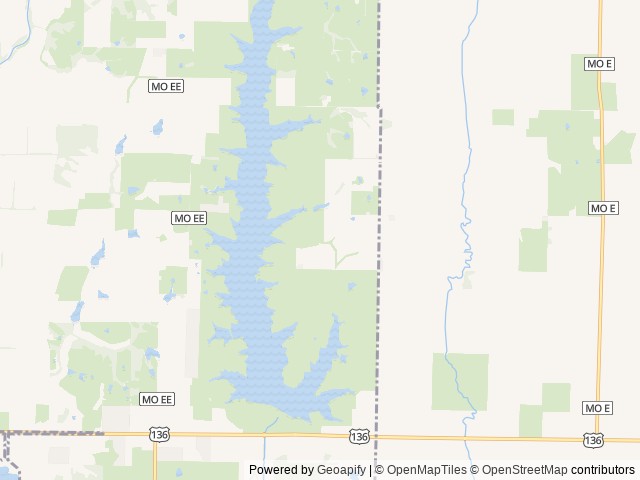 Map of Mozingo Lake Recreation Park location at Maryville, MO, United States