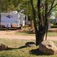 Close ground-level view showing RVs, grassy campsite loops and shade trees — good depiction of typical RV pitches and site spacing; from the 'Campground Video' page.