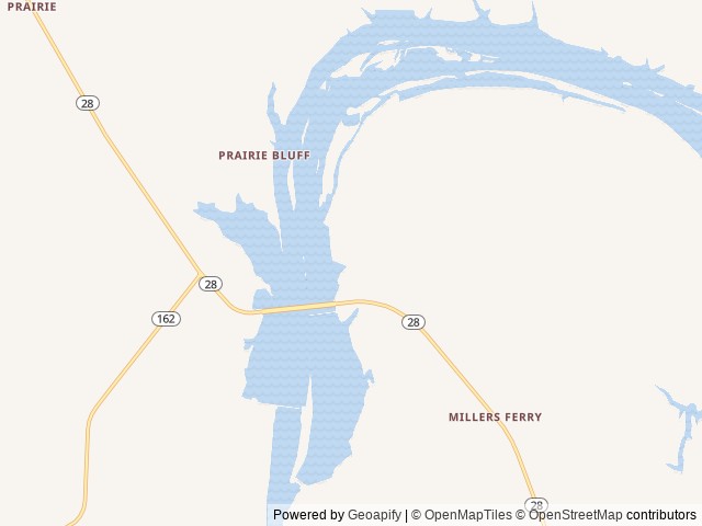 Map of Millers Ferry Campground location at Camden, AL, United States