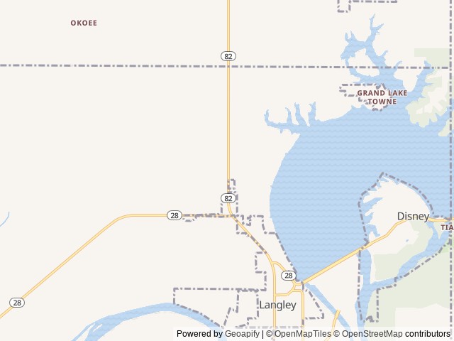 Map of Crooked Creek RV Park location at Langley, OK, United States