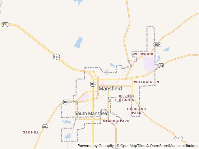 Map of DeSoto Parish Tourist Bureau location at Mansfield, LA, United States