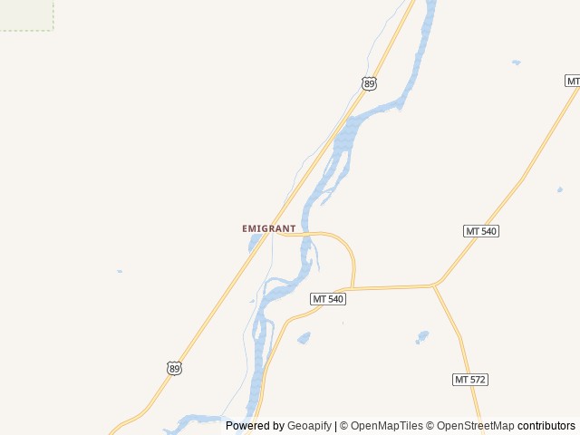 Map of Tiny Town Campground location at Emigrant, MT, United States