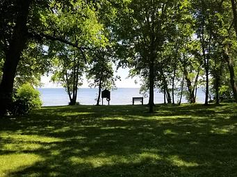 Bench and Beach Along Lake Shore
