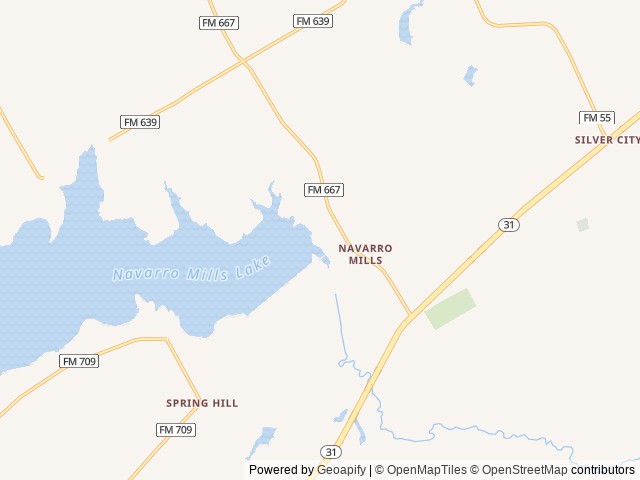 Map of Oak Park Day Use location at Purdon, TX, United States