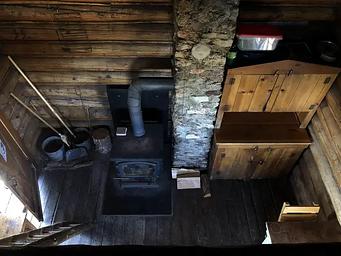 Wood stove and cabinet from the loft