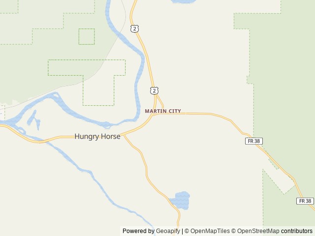 Map of Mountain Meadow RV Park location at Hungry Horse, MT, United States