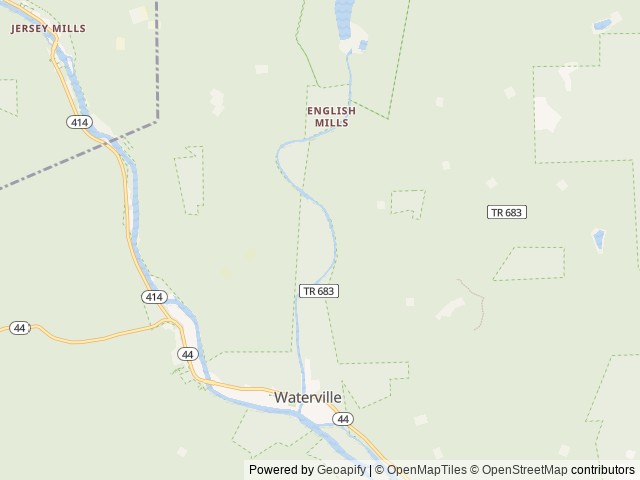 Map of Pine Village location at Waterville, PA, United States