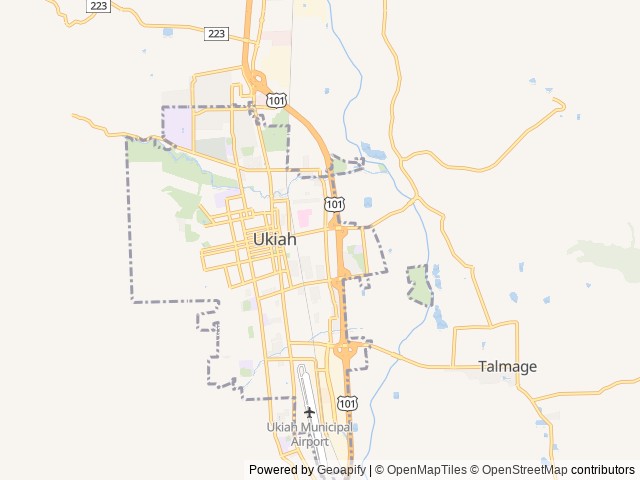 Map of Manor Oaks RV Park location at Ukiah, CA, United States