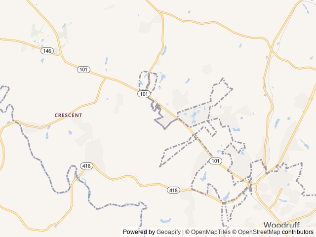 Map of Fireside RV Park location at Woodruff, SC, United States