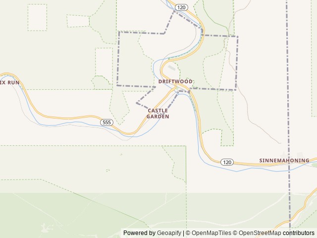 Map of Elk Country Campground location at Driftwood, PA, United States