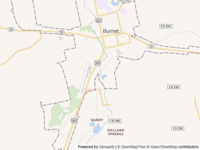 Map of YMCA of the Highland Lakes RV Park location at Burnet, TX, United States