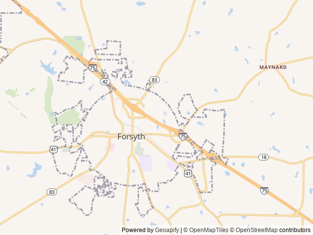 Map of Forsyth KOA Journey location at Forsyth, GA, United States