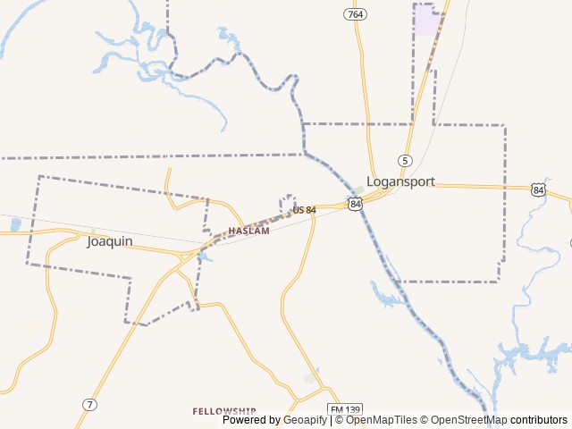 Map of Geronimo Village RV Park location at Joaquin, TX, United States