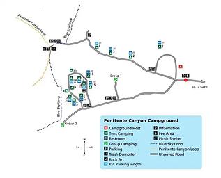 Penitente Campground Map w/ RV Spur Lengths