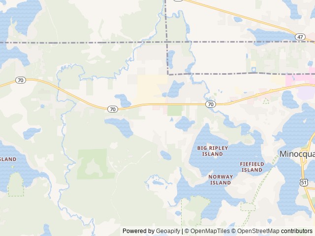 Map of Patricia Lake Campground location at Minocqua, WI, United States