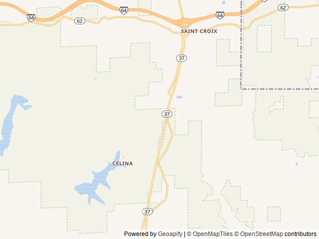 Map of Indian Celina Lake location at Bristow, IN, United States