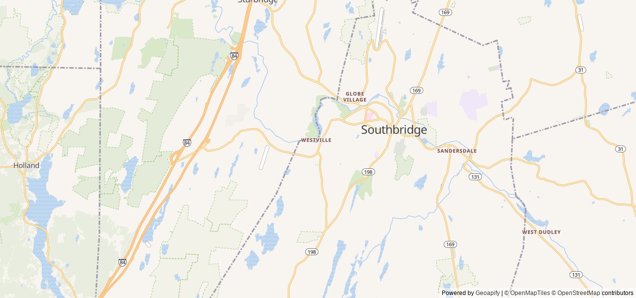 Map of Westville Recreation Area location at Fiskdale, MA, United States