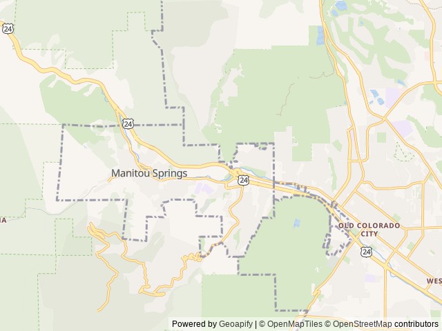 Map of Pikes Peak RV Park location at Manitou Springs, CO, United States
