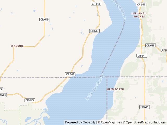 Map of Leelanau Pines Lakeside Camping Resort location at Cedar, MI, United States