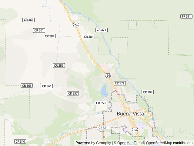 Map of Snowy Peaks RV Park location at Buena Vista, CO, United States