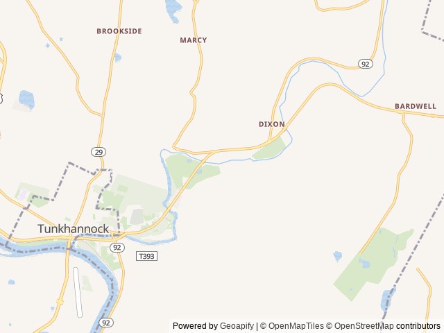 Map of Rustic Creek Family Campground location at Tunkhannock, PA, United States