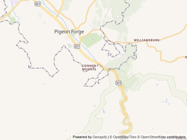 Map of Gateway RV Campground location at Pigeon Forge, TN, United States