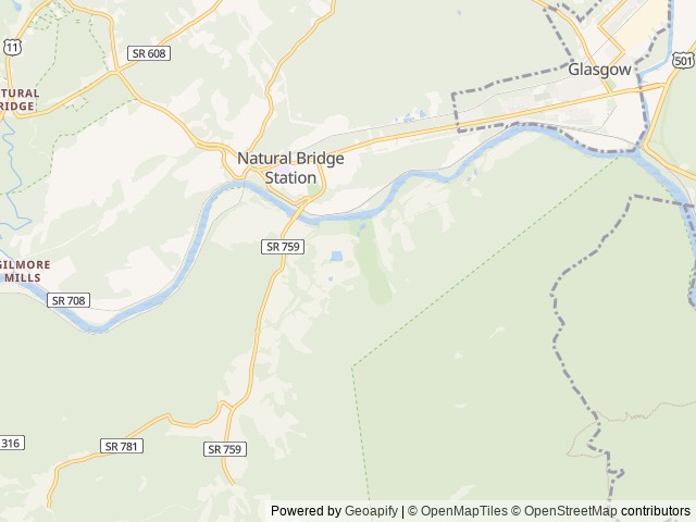 Map of Yogi Bear's Jellystone Park™ Camp-Resort: Natural Bridge location at Natural Bridge Station, VA, United States