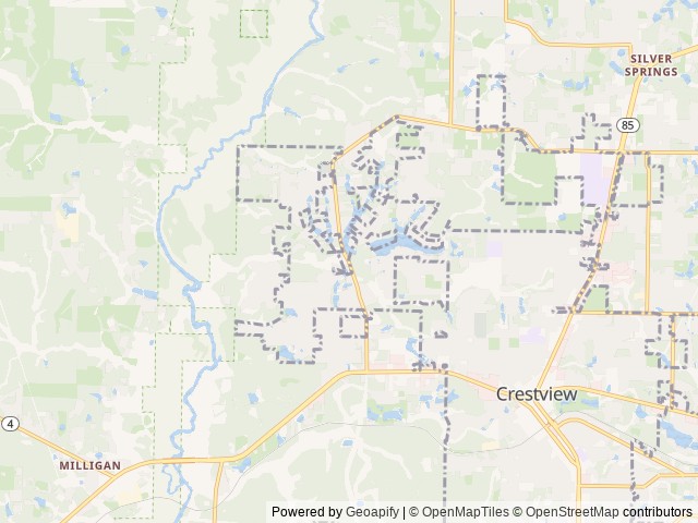Map for Bruce and Joy's Cozy Cruiser, Allegro Bay Pusher near Crestview, AL